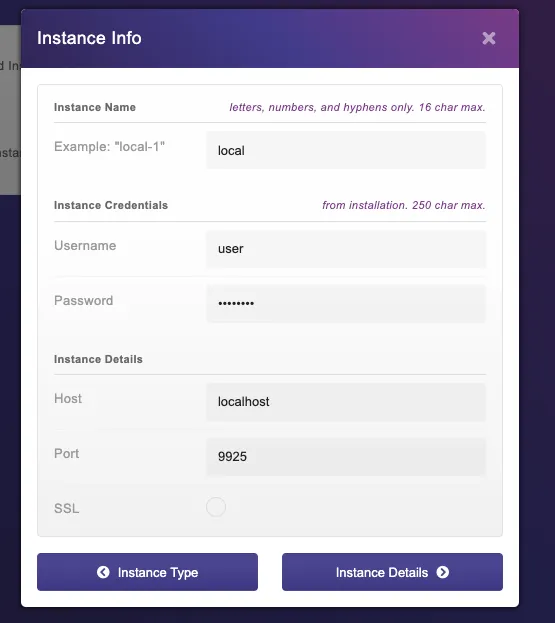 HDB Studio registering an instance